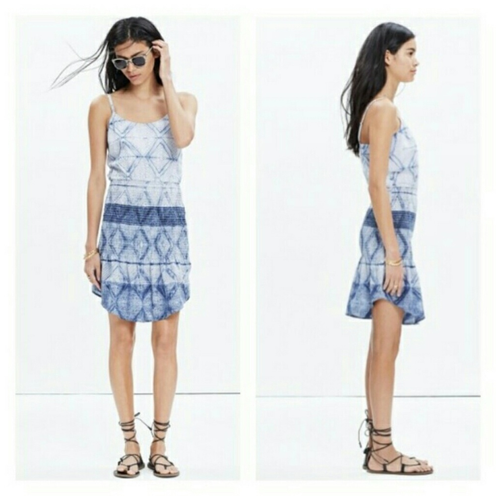 Madewell Smocked Cami Dress in Blue Shibori Print, Sz. 4